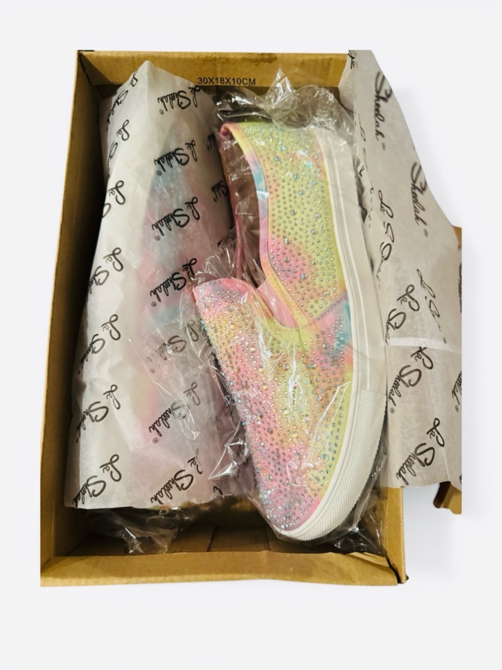 La Sheelah Pink Tie Dye Rhinestone Iridescent Slip-On Sneakers - Picture 8 of 10
